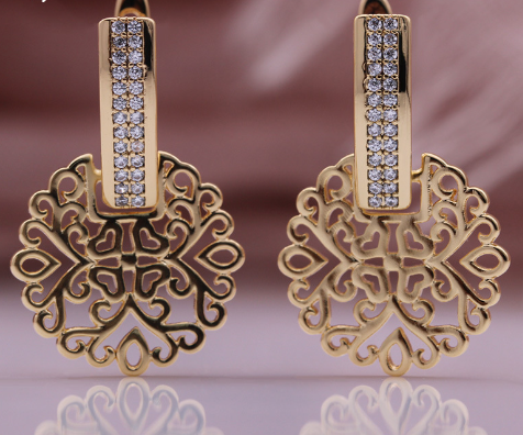 Geometric Hollow Rose Gold Earrings with Zircon Wholesale